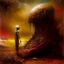 Placeholder: Macabre Rapture End of days Revelation scene, loose brush stroke matte oil painting, sinner apotheosis, By John Lovett and Zdzislaw Beksinski and Phlegm, diagonal composition, unbalanced, abstract surreal horror, eerie, scary warm colors, Eldritch, by Colin McCahon