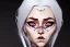 Placeholder: portrait fantasy mechanical woman pearl white hair doll eyes