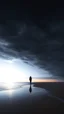 Placeholder: A lone figure walking along a vast, empty beach at sunset, their silhouette stark against the hyperrealistic sky reminiscent of the work of Halim Ghodbane, with crashing waves rendered in the detail of Jason De Graaf. (combines Halim Ghodbane & Jason De Graaf)