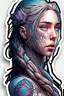 Placeholder: a sticker with a drawing of a woman's face, cyberpunk art, inspired by Marco Mazzoni, Artstation, fantasy art, fractal veins. cyborg, in the style dan mumford artwork, girl with plaits, beautiful detailed body and face