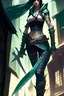 Placeholder: a woman with a Ninja's Machete standing in front of a building, akali, akali from league of legends, league of legends concept art, league of legends splash art, riot games concept art, league of legends character art, league of legends art, official splash art, iconic character splash art, beautiful female assassin, league of legend, league of legends art style