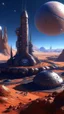 Placeholder: sci fi planet, space station, spires, desert