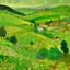 Placeholder: A lime green wasteland with small barren village painted by Gustav Klimt