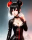 Placeholder: Detailed cute anime Kunoichi girl, blood read hair buns, blood red bangs, black latex bodysuit, intricate details, full body portrait, keep head in frame, slight smile, black Japanese motif, concept art, highly detailed, digital painting, concept art, sharp focus, illustration, art by Yoji Shinkawa, WLOP and greg rutkowski and alphonse mucha and artgerm and yanjun Chen and Junji ito and Makoto Shinkai, HDR, octane render