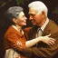 Placeholder: blowing leaves::woman’s pro"auto"> oil canvas of a old men and woman giving each other a hug