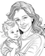 Placeholder: real mother coloring pages, kids coloring pages, white face no black color, full white, kids style, white background, whole body, Sketch style, full body (((((white background))))), only use the outline., cartoon style, line art, coloring book, clean line art, white background, Sketch style