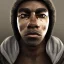 Placeholder: mysterious, black man, long curly black hair, scar on eye, hooded, post-apocalyptic, realistic, intriacte detail, volumetric lighting, particales,highly detailed,cinamatic, deep colours,8k