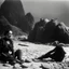Placeholder: photo, 1920 horror movieshot, sitting, eaging, rocks, very odd objects in background, Ades, stunning photo, persone con sorriso falso e occhi, Charon, tenebroso, macabro, marcio, interno museo, fiotti di liquido nero che zampillano, hypermaximalist, strangeness, sundial light, odd, intricate, Lawrence Alma-Tadema style, albero, hypnotic, very accentuated details of the dress and skin, eerily mysterious, artistic photo, shot on Hasselblad, sadness, follia, smoke, daguerrotype