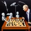 Placeholder: Complex Surgical Instruments crossing over Putin,President Xi jinping,Joe Biden Play Chess with a Newborn Boy,black background,surrealism,minimalism,Painting By Adrian Ghenie,Michelangelo,Rene Magritte,Lucian Freud,Salvador Dali,Pablo Picasso