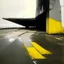 Placeholder: Minimal abstract oil paintings desolate 1960s carpark concrete fragments. Yellow road markings. style of Justin Mortimer and Phil Hale.