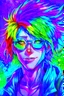 Placeholder: Anime man with glasses, messy rainbow hair, realistic