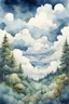 Placeholder: a partly cloudy sky including a mixture of cloud types including stratus above forest fantasy style, watercolour, lineart