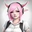 Placeholder: ROBLOX woman character pink hair with horns with white t-shirt and black tie