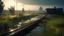 Placeholder: Terrifying train station. Overwhelming wetland at dawn. Strange path in a pond