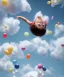 Placeholder: Ultra realistic speed clouds sky scene, wide angle view, child falling down with many Children background, inflatable monsters, circus dress style, feather color, free jumping flying, many trinkets, hair monster, many jelly beans, balls, color smoke, smile, happy, extreme, wind, clouds sea, 20,000 feet altitude, stratosphere, soft color, highly detailed, unreal engine 5, ray tracing, RTX, lumen lighting, ultra detail, volumetric lighting, 3d, finely drawn, high definition.