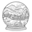 Placeholder: outline art for square winter landscape Christmas Festive Snow Globe coloring page for kids, classic manga style, anime style, realistic modern cartoon style, white background, sketch style, only use outline, clean line art, no shadows, clear and well outlined