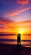 Placeholder: the silhouette of a couple sharing a tender kiss against a vibrant sunset. Highlight the warm tones of the sky and the intimate moment between the two lovers