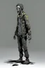 Placeholder: zombie, full body, profile ,comic book, post-apocalypse, gray background,