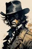 Placeholder: create a portrait of (Billy the Kid), American outlaw and cowboy, in the style of Yoji Shinkawa, Frank frazetta, Mike Mignola, Bill Sienkiewicz, Brian Martel, Jennifer Wildes and Jim Sanders highly detailed facial features, grainy, gritty textures, foreboding, dramatic otherworldly and ethereal lighting and colour