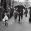 Placeholder: Creepy old photo of rainbow zippy monster chasing children at new year