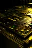 Placeholder: i need the text "dot Electronics and Solutions " written in gold on large pcb with electronics gadgets all around