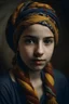 Placeholder: Portret dziewczyny w turbanie z tradycyjnej góralskiej chustki w stylu secesji