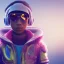 Placeholder: stylized Rabbit toddler, smiling, cyberpunk headphone, sunglass, gangsta gold neckless, full body, magenta puffer jacket, manila city backdrop, dramatic lighting, hyper realistic, unreal engine 5, 16k