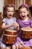 Placeholder: Scarlett and Violet playing the bongos together