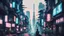 Placeholder: generate me a 2d picture of cyberpunk like futuristic city of japan on the street and make it retro make it so we are on the side of the street facing buildings over street