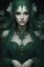 Placeholder: Dark green hair, elven crown emerald Water lilies long hair lotus night Fairy princess rapunzel hair queen crown dragonflies fireflies elven tiara flowers fairy wings gothic dark green