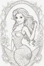 Placeholder: outline art for kids coloring pages with a female mermaid, no background, sketch style, full body, only use outline, mandala style, clean line art, white background, no shadows and clear and well outlined. should look exactly like barbie