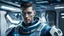 Placeholder: uomo androide umanoide con volto umano e parti meccaniche che si intravedono in divisa militare da ufficiale blu space suite