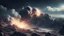 Placeholder: A volley of comets crashing into earth, as seen from mountain top, giant waves demolishing the terrain,8K picture quality, cinematic lighting, dynamic destructive scene