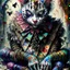 Placeholder: Harlequin cat patchwork art by cameron gray epic poster, Hyper realistic monster clown. sits on a pile of bones and skulls watercolor painting, Jean-Baptiste Monge style, bright, beautiful in spring, splash, big perfect eyes, rim lighting, lights, magic, fantasy, digital art, wlop, artgerm and james jean Modifiers: 8k cinematic lighting photorealistic 4K 3D crisp quality hdr Ultra realistic Gian Lorenzo Bernini Geometric and cubist