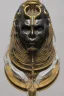 Placeholder: Anunnaki black male African Egyptian alien, cracks in the voodoo head, wicked, eyes, Elephant, 8k, finely detailed, photo realistic, tiger turquoise skull head gold dragon helmet space alien silver surfer skeleton gold Olmec silver crown silver eyes, Babylon