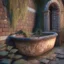 Placeholder: professional photography of an ancient bath,vines on the wall, wet brick walls, unreal engine 5, 8k resolution, photorealistic, ultra detailed