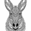 Placeholder: Donkey front face view, cartoon, mandala, white back ground color, real style, realistic, minimalistic, minimal black line art, line art, crisp line art, unique coloring sheet, outlined, outline, crisp, crisp line edges, illustration, thin lines, crisp clear lines, line art, clean line art, unique, 8k, amazing, masterpiece, no colors, no dark color, no black color, avoid thick black, minimalistic line edges, pure white back ground, image character full fit to page,