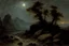 Placeholder: Night, rocks, trees, begginer's landscape, fantasy movies influence, friedrich eckenfelder, and willem maris impressionism paintings