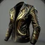 Placeholder: A high detailed 3d render of a black and gold long black leather jacket.