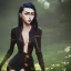 Placeholder: A very beautiful sexy girl, wearing black clothes, short hair, white skin, in garden