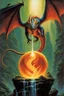 Placeholder: magic orb dripping with dragon fire. identical wings. long tail. fantasy setting. painted by Jeff Easley