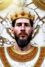 Placeholder: Realistic image, bas relief sculpture made in white marble with gold veins, Lionel messi with gold laurel leaves crown, decorative star on the chest, waist up portrait, marble material, gold ornaments, Baroque style, sun rays background, epic, celestial, cinematic lighting, God lights, 4k resolution, smooth details, soft lighting, unreal engine 5, art station, substance 3d.