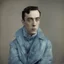 Placeholder: Actor buster keaton, blue, autochrome, plastic puffy jacket