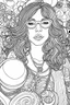 Placeholder: Outline art for coloring page OF 1960'S HIPPIE DESIGNS, coloring page, white background, Sketch style, only use outline, clean line art, white background, no shadows, no shading, no color, clear