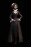 Placeholder: warm but stern aunty victorian era, posh british accent influenced, high born facial features dnd character on a solid black background, full body image, high quality realistic.