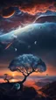 Placeholder: Hyperrealistic upside down world two oceans meet each other yin and yang upside down surreal landscaping 4K, hyper realistic, out of the box, double sunset, multiple moons and planets