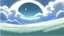 Placeholder: giant half transparent virtual moon, glitchy, blurry, maximum quality, centered on frame, far view, in the middle of a grassy hill, white sky with cumulonimbus, manga, makoto shinkai style