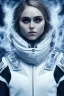 Placeholder: All Black racing suit AnnaSophia Robb, portrait, ghost mask, wearing high tech mask, white smoke, dark, rage, sorrow, high definition, ultra 8 k, volumetric lighting, blue fire, fog