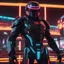 Placeholder: Ares from Tron,MaxTac from Cyberpunk 2077, sleek daft punk helmet and swat black armor with red glowing lights,the background is a neon grid simulation virtual digital world visually stunning realm entirely made of programs and data streams with neon-lit cityscapes built from circuits in the style of ready player one, shallow depth of field, vignette, highly detailed, high budget, bokeh, cinemascope, moody, epic, gorgeous,film grain,grainy,backlit,stylish,elegant,breathtaking, visually rich, epi