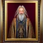 Placeholder: 3/4 portrait painting of a wizard, ultra highly detailed, intricate details, shiny, pipe smoke, metallic, robes embroidery, runes